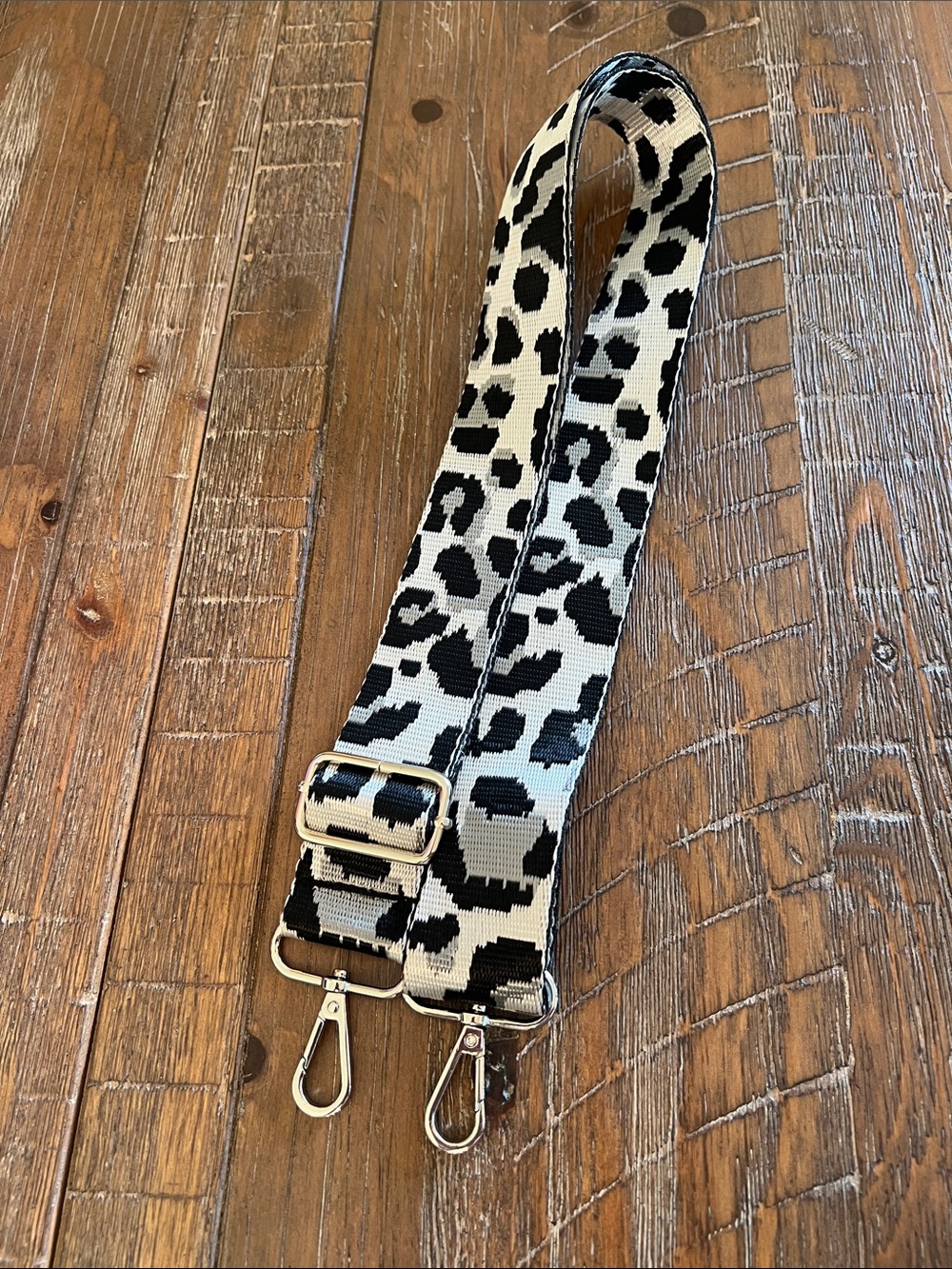 Adjustable Leopard Print Bag Strap in Black and White